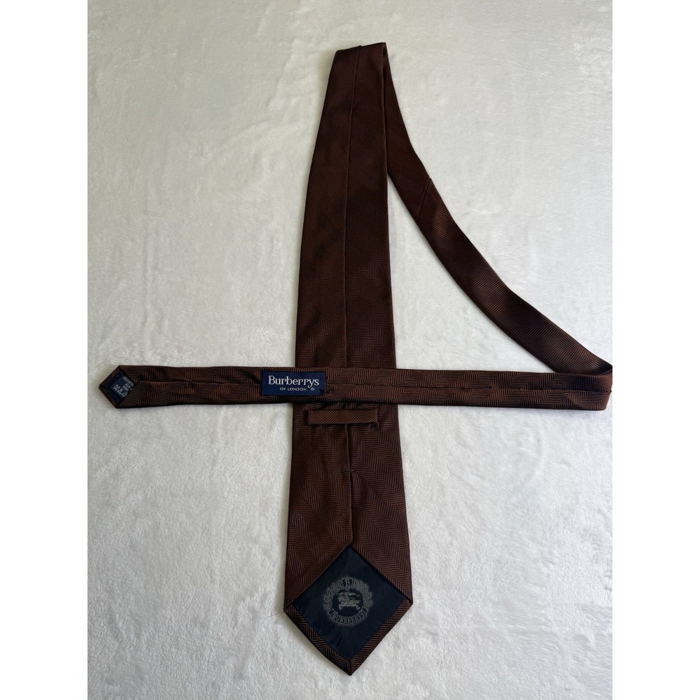 Burberrys Of London Vintage Brown Herringbone Silk Tie 3.5 Inch Blade - Picture 2 of 5